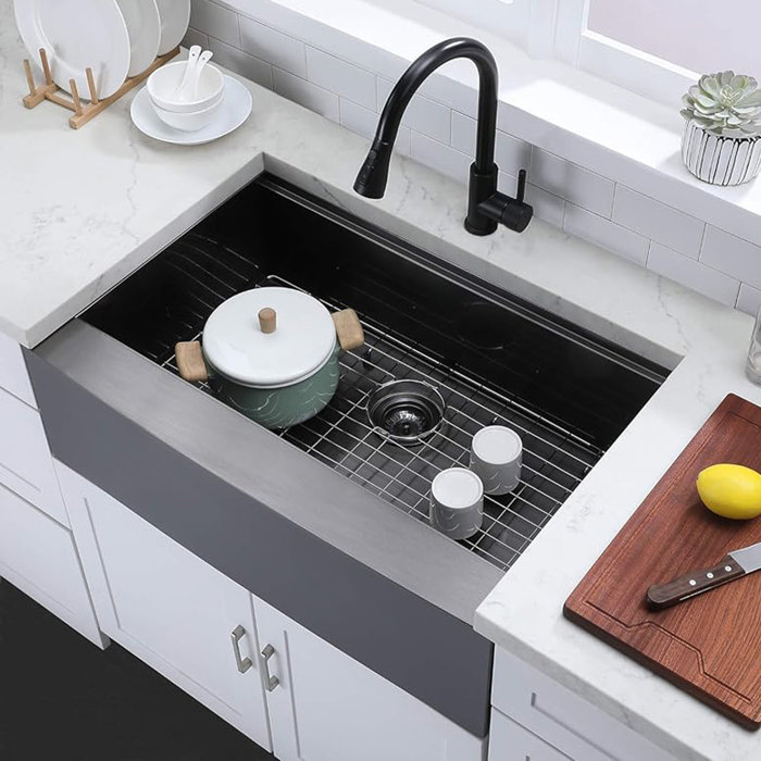 Shaco 33 L Farmhouse Apron Single Bowl Stainless Steel Kitchen Sink